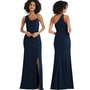 After Six One Shoulder Draped Cowl Neck Maxi Dress 6849 Sz 10 Midnight Blue